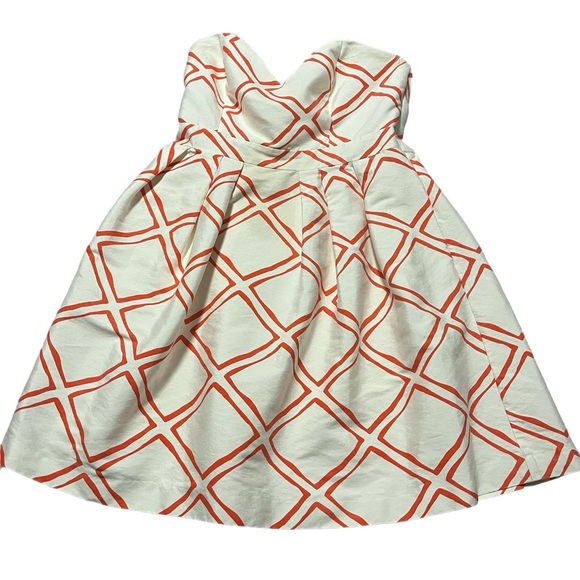Elizabeth McKay White and Orange Mini Dress Size 4 Pockets Boning in bodice Hoco - Picture 1 of 8